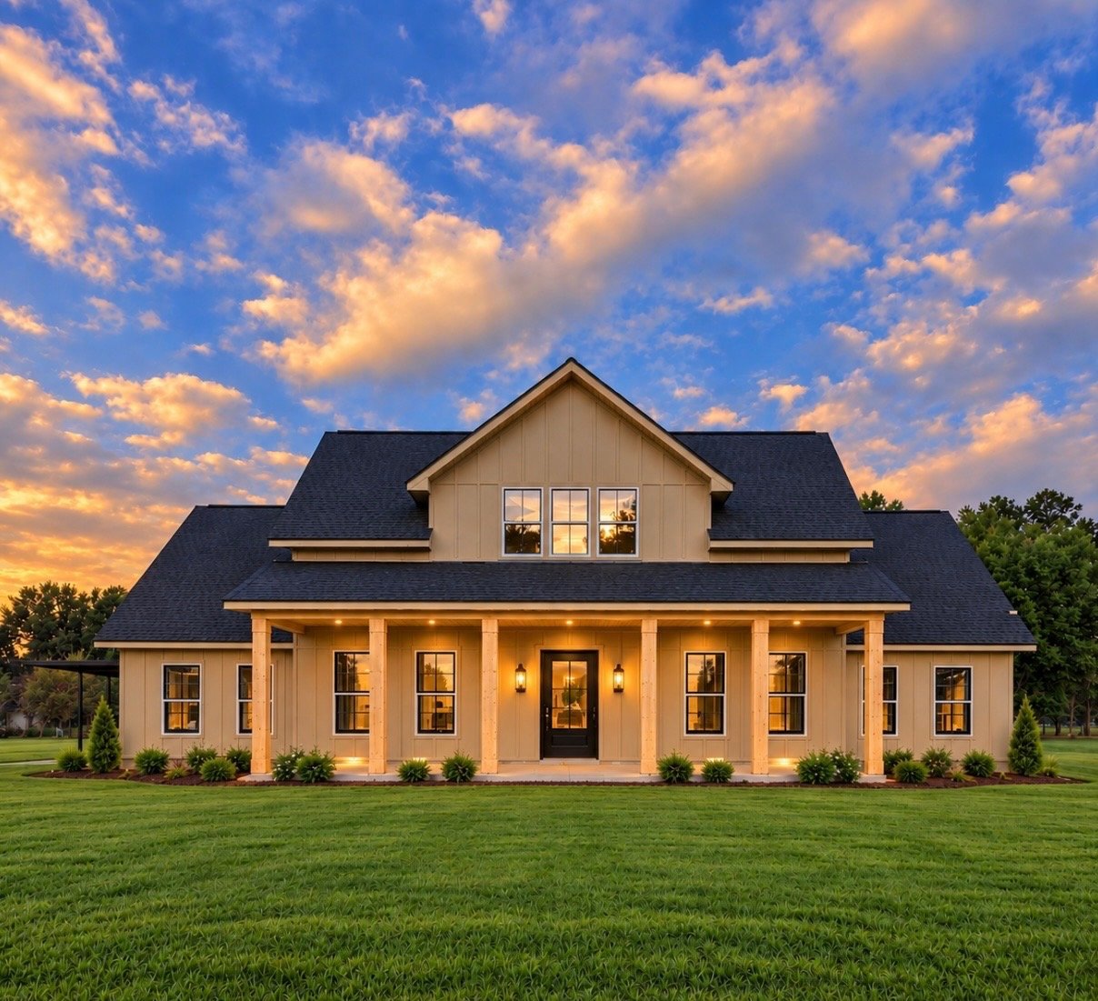 Modern residential home in Houston with exterior lighting installed by licensed electricians